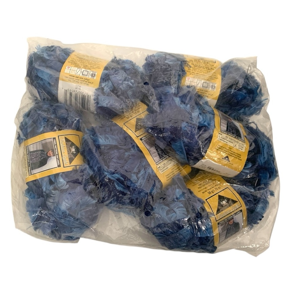 NEW PHENTEX Blue Polyester Acrylic Scarf Knit Yarn + Pattern. 6X 50 Grams